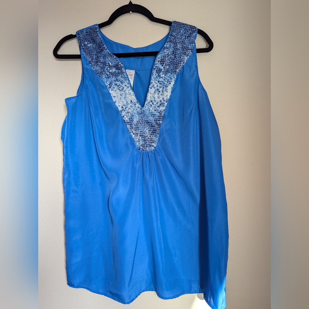 Blue Sequined Sleeveless Top Size M